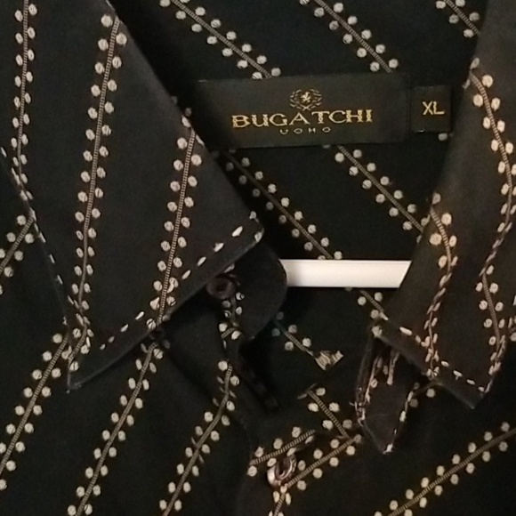 Bugatchi Uomo Black Tan Diagonal Striped Shirt - Picture 3 of 3